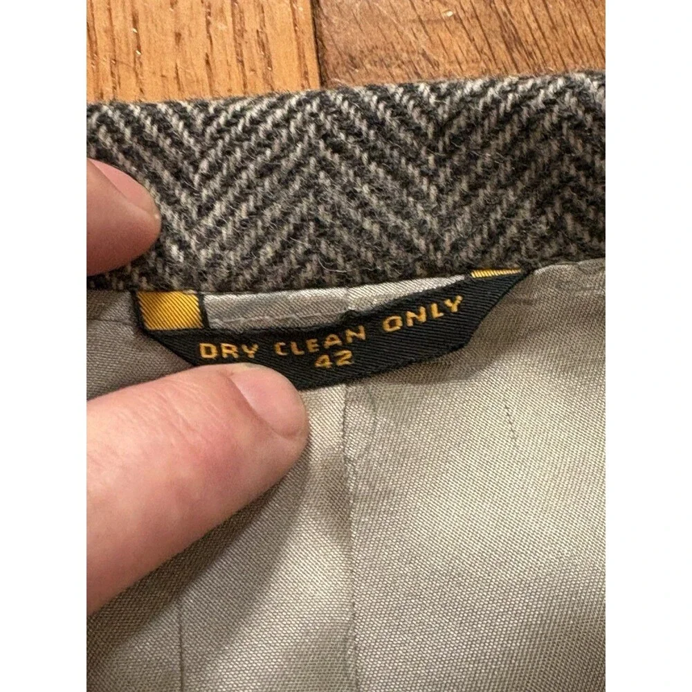 Vintage Imperial Haggar 100% Pure Wool Herringbone Tweed Blazer Size 42 Made USA
